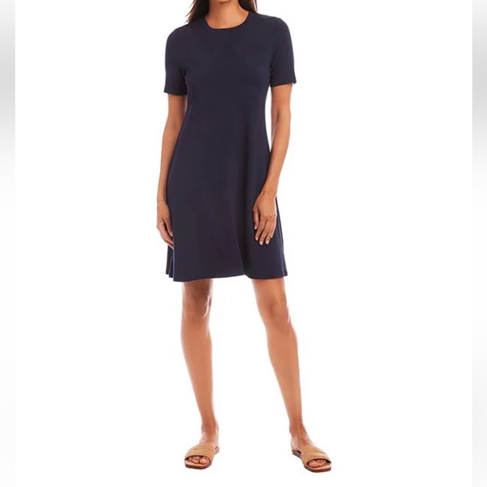 Karen Kane Women’s Knit Crew Neck Short Sleeve A-Line Dress In Navy Size XL